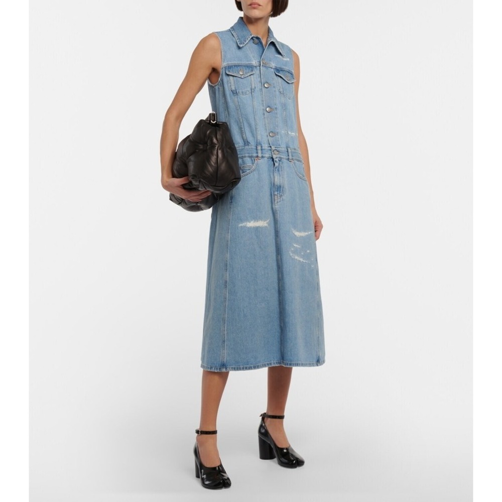 MM6 Maison Margiela Sleeveless Distressed Denim Midi Dress Blue IT 36 US Size 4